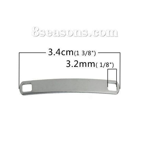 Picture of 304 Stainless Steel Blank Bar Blank Stamping Tags Connectors Charms Pendants Rectangle Silver Tone One-sided Polishing 34mm x 5mm, 10 PCs