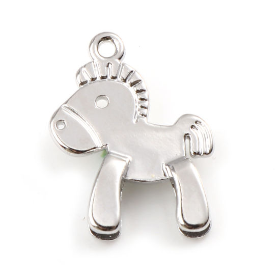 Immagine di Lega di Zinco Charms Cavallo in Legno Tono Argento 22mm x 17mm , 10 Pz