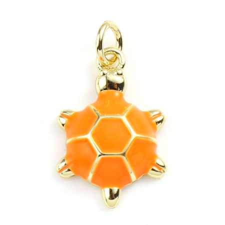 Picture of Brass Ocean Jewelry Charms Gold Plated Multicolor Sea Turtle Animal Enamel 22mm x 12mm, 2 PCs