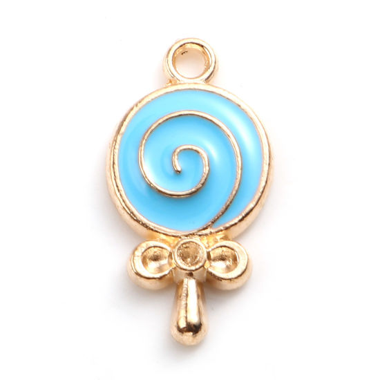 Immagine di Lega di Zinco Charms Leccalecca Oro Placcato Blu Smalto 18mm x 10mm , 20 Pz