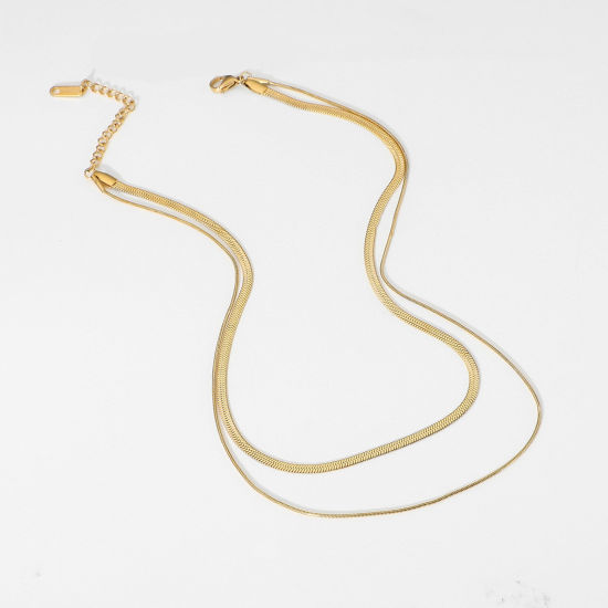 Bild von 1 Strang Vakuumbeschichtung Einfach und lässig Exquisit 18K Vergoldet 304 Edelstahl Schlangenkette Kette Mehrschichtige Halskette Für Frauen 36cm lang