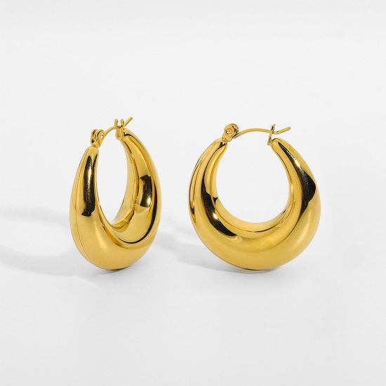 エコフレンドリー シンプルでカジュアル インスタイル ins風 18K リアルゴールドメッキ 304ステンレス鋼 円形 フープピアス 女性のため 31mm x 10mm、 1 ペア の画像