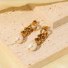 Imagen de 1 Par Enchapado al Vacío Acero Inoxidable Pendientes 18K Oro lleno Blanco Geométrico 3.9cm