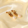 Imagen de 1 Par Enchapado al Vacío Acero Inoxidable Pendientes 18K Oro lleno Blanco Geométrico 3.9cm