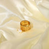 Picture of 1 Piece Vacuum Plating Stainless Steel & Natural Pearl Open Adjustable Rings 18K Real Gold Plated White Circle Ring