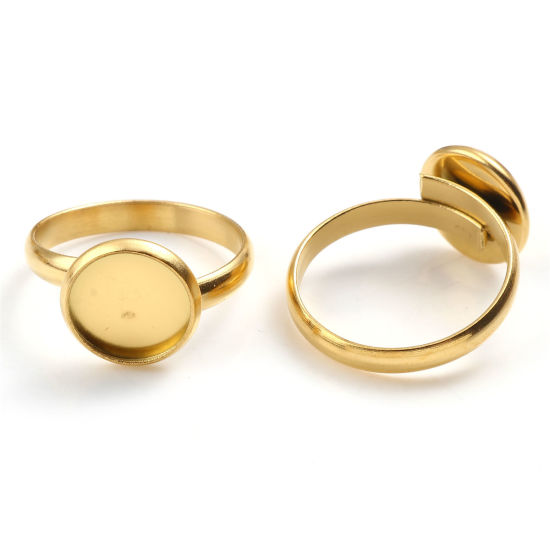 Bild von 1 Stück 304 Edelstahl Uneinstellbar Cabochon Settings Ring Findings Rund Vergoldet (Fits 10mm) 18.1mm（US Größe:8)