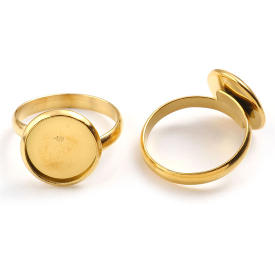 Bild von 1 Stück 304 Edelstahl Uneinstellbar Cabochon Settings Ring Findings Rund Vergoldet (Fits 12mm) 18.1mm（US Größe:8)