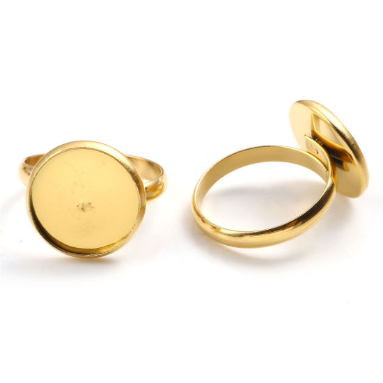 Bild von 304 Edelstahl Uneinstellbar Ring Vergoldet Rund Cabochon Fassung (Für 14mm) 18.1mm（US Größe:8), 1 Stück