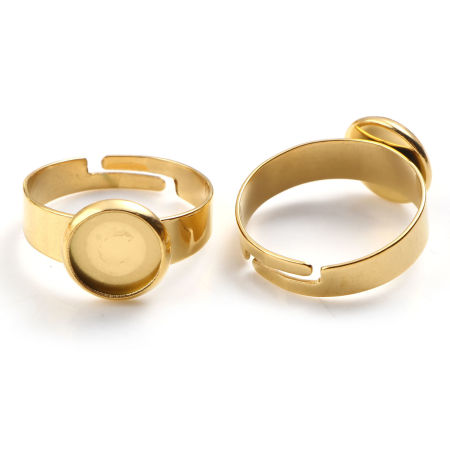 Bild von 1 Stück 304 Edelstahl Offen Verstellbar Cabochon Settings Ring Findings Rund Vergoldet (Fits 8mm) 17.3mm（US Größe:7)