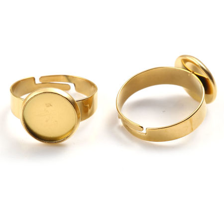 Bild von 1 Stück 304 Edelstahl Offen Verstellbar Cabochon Settings Ring Findings Rund Vergoldet (Fits 10mm) 17.3mm（US Größe:7)