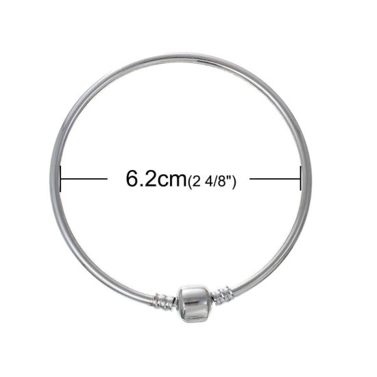 Picture of Brass European Style Charm Bangles Round Silver Tone W/ Stopper Clip 21cm long, 1 Piece