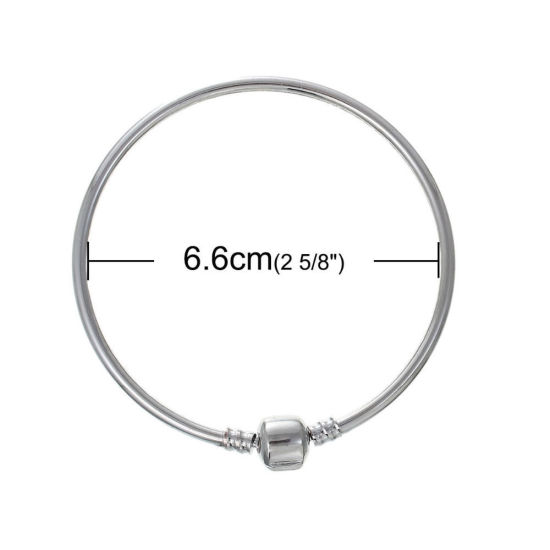 Picture of Brass European Style Charm Bangles Round Silver Tone W/ Stopper Clip 21cm long, 1 Piece