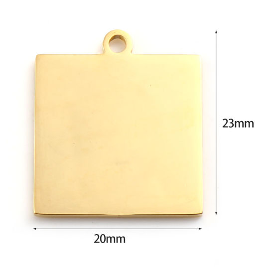 Image de 1 Pièce BreloquesÉtiquettes d'Estampage Vierges en Acier Inoxydable Carré Doré Polissage Double Face 23mm x 20mm