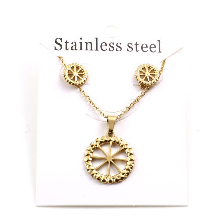 Image de kit Parure Boucles d'Oreilles Collier en 201 Acier Inoxydable Doré Rond 45cm Long, 1cm Dia, Epaisseur de Fil: (21 gauge), 1 Kit 2 Pcs/Kit)