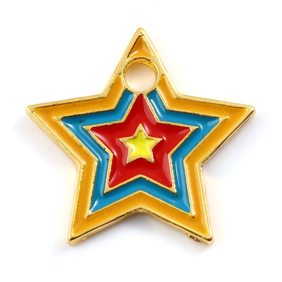 Immagine di Lega di Zinco Galassia Charms Stella Oro Placcato Multicolore Smalto 24mm x 23mm , 10 Pz
