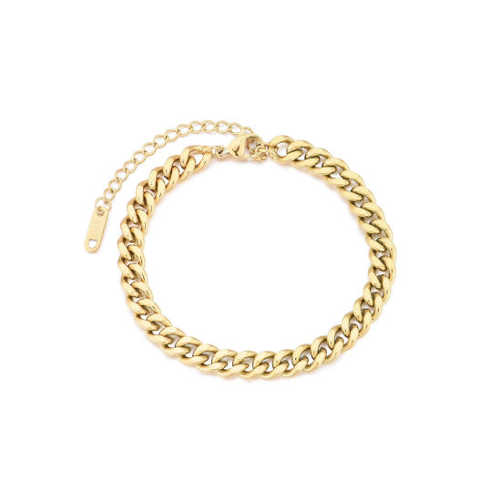 Immagine di 1 Pz Placcatura Sottovuoto Semplice & Casual Elegante 18K Vero Oro Placcato 304 Acciaio Inossidabile Catena a Maglia Cubana Braccialetti Unisex Festa 15cm Lunghezza