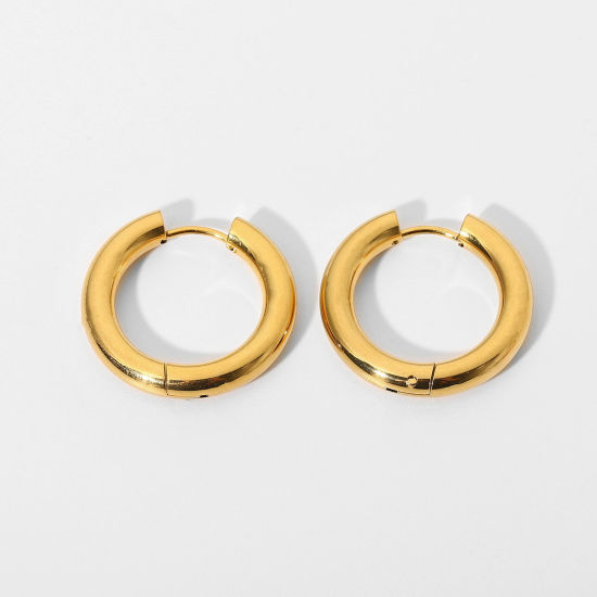 Bild von Umweltfreundlich Einfach und lässig Exquisit 18K Echtgold plattiert 304 Edelstahl Rund Ohrreifen Für Frauen Party 24mm Durchmesser, 1 Paar