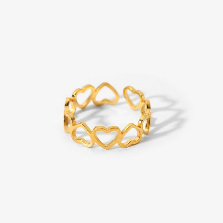 Picture of 1 Piece Vacuum Plating Simple & Casual Stylish 18K Gold Plated 304 Stainless Steel Open Heart Hollow Rings For Women Valentine's Day