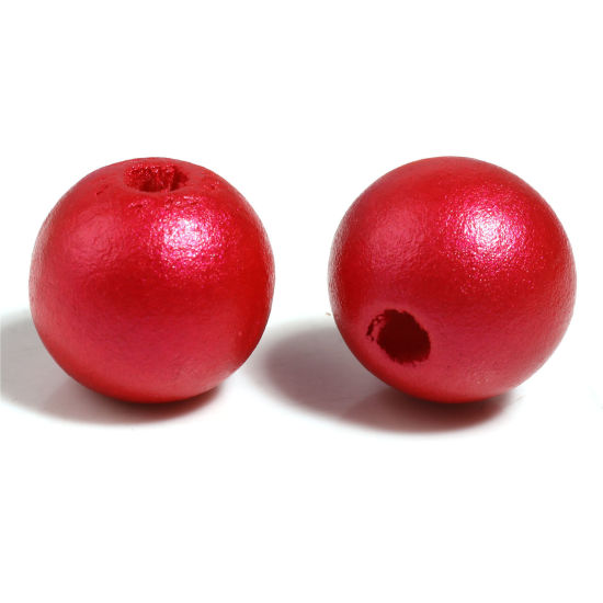 Picture of Natural Schima Superba Wood Spacer Beads Round Red Painted About 16mm Dia., Hole: Approx 4.4mm-3.9mm, 50 PCs