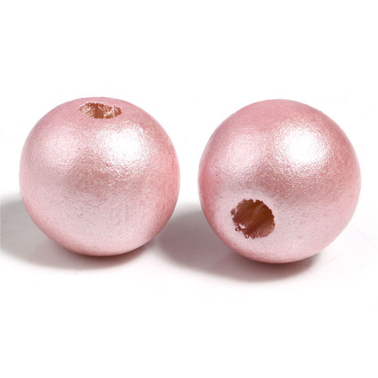 Picture of Natural Schima Superba Wood Spacer Beads Round Light Pink Painted About 16mm Dia., Hole: Approx 4.4mm-3.9mm, 50 PCs