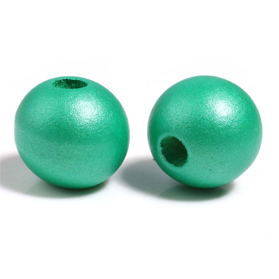 Picture of Natural Schima Superba Wood Spacer Beads Round Green Painted About 16mm Dia., Hole: Approx 4.4mm-3.9mm, 50 PCs