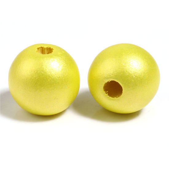 Picture of Natural Schima Superba Wood Spacer Beads Round Yellow Painted About 16mm Dia., Hole: Approx 4.4mm-3.9mm, 50 PCs