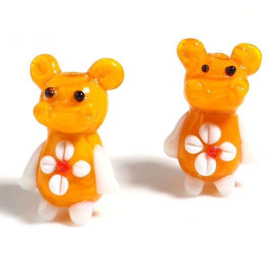 Picture of Lampwork Glass Beads Cow Animal Orange About 26mm x 17mm, Hole: Approx 2.2mm, 2 PCs