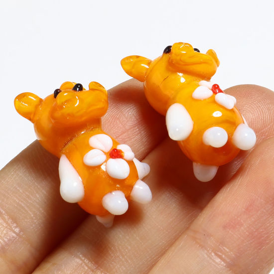 Picture of Lampwork Glass Beads Cow Animal Orange About 26mm x 17mm, Hole: Approx 2.2mm, 2 PCs