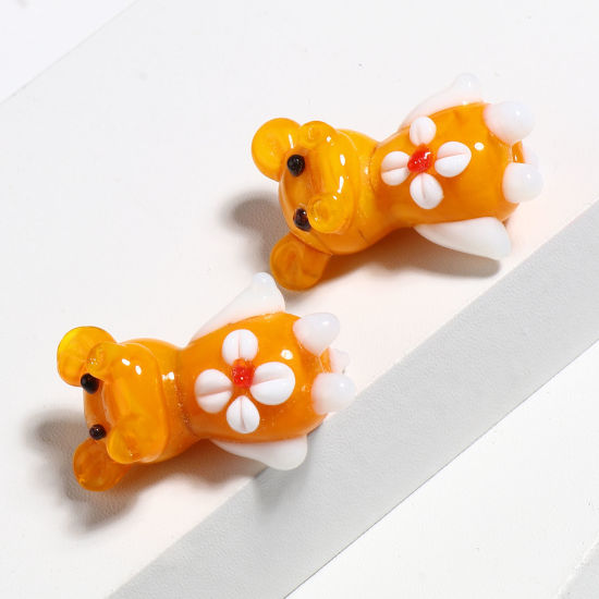 Picture of Lampwork Glass Beads Cow Animal Orange About 26mm x 17mm, Hole: Approx 2.2mm, 2 PCs