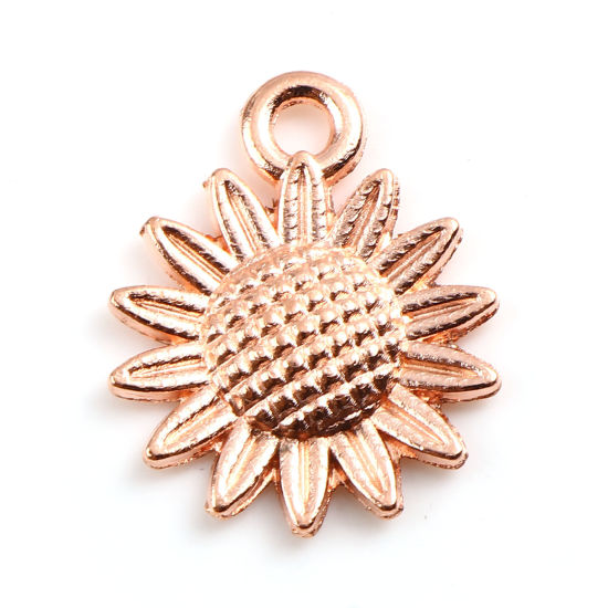 Bild von Zinklegierung Charms Sonnenblume Rosegold 19mm x 15mm, 50 Stück