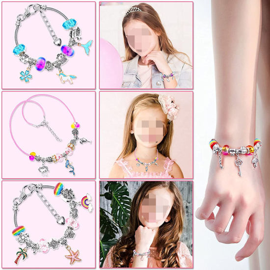 Image de Kit de Fabrication de Bijoux DIY Bracelet à Breloques pour Adolescentes Accessoires de Bijoux en Alliage de Zinc Multicolore 7.5cm x 6cm, 1 Kit