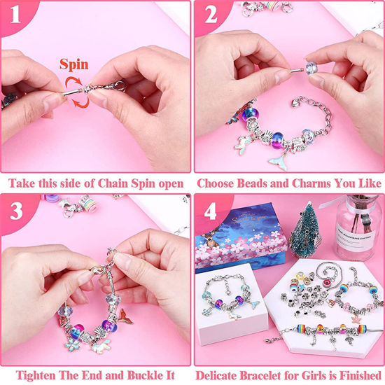 Image de Kit de Fabrication de Bijoux DIY Bracelet à Breloques pour Adolescentes Accessoires de Bijoux en Alliage de Zinc Multicolore 7.5cm x 6cm, 1 Kit