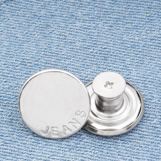 Immagine di Lega di Zinco Metallo Prolunga per Bottoni Automatici a Scatto Istantaneo Staccabile Bottoni Jeans Estensione Cintura Tondo Tono Argento 17mm Dia, 2 Pz