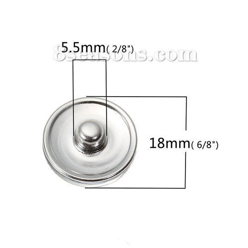 Picture of 18mm Glass Snap Button Fit Snap Button Bracelets Round Silver Tone At Random Mixed Tree Pattern, Knob Size: 5.5mm( 2/8"), 6 PCs