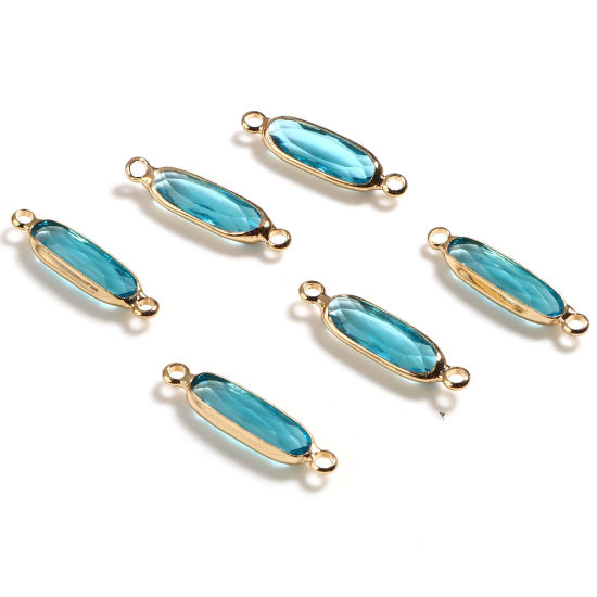 Picture of Brass & Glass Connectors Gold Plated Light Lake Blue Oval 22mm x 6mm, 5 PCs                                                                                                                                                                                   