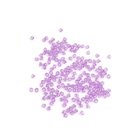 Picture of Acrylic Beads Bicone Purple Transparent Faceted Imitation Crystal About 4mm x 4mm, Hole: Approx 1.4mm, 2000 PCs