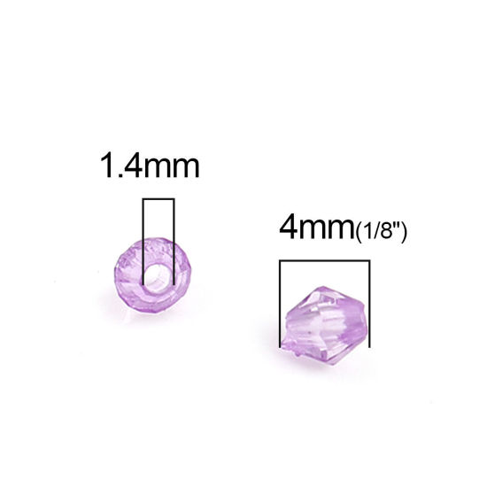 Picture of Acrylic Beads Bicone Purple Transparent Faceted Imitation Crystal About 4mm x 4mm, Hole: Approx 1.4mm, 2000 PCs