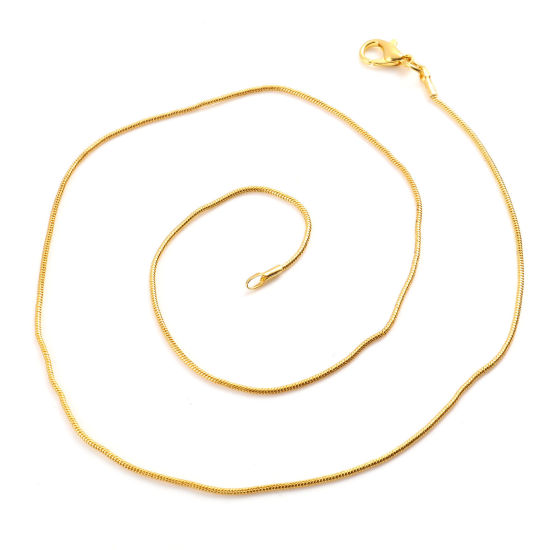 Picture of Iron Based Alloy Snake Chain Necklace Gold Plated 46cm(18 1/8") long, Chain Size: 1.2mm, 2 Packets ( 10 PCs/Packet)