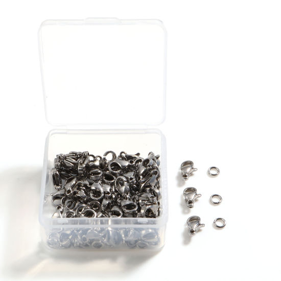 Picture of 1mm Stainless Steel Jump Rings Findings And Lobster Clasp Size Set Silver Tone 7mm Dia., 13mm x 8mm, 1 Box