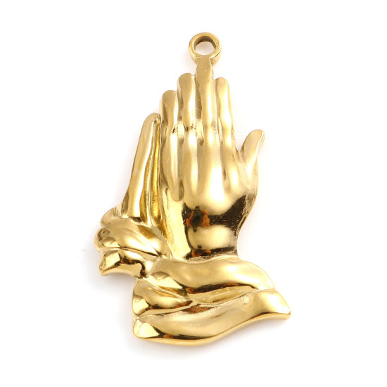 Immagine di 201 Acciaio Inossidabile Religione Ciondoli Mano Gesto Oro Placcato 37mm x 22mm, 1 Pz