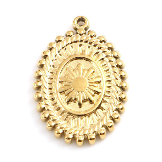 Picture of 201 Stainless Steel Charms Gold Plated Oval Flower 19mm x 14mm, 1 Piece