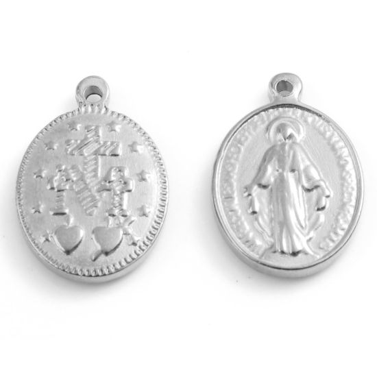 Picture of 201 Stainless Steel Religious Charms Silver Tone Oval Jesus 19mm x 13mm, 1 Piece