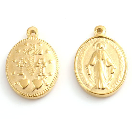 Picture of 201 Stainless Steel Religious Charms Gold Plated Oval Jesus 19mm x 13mm, 1 Piece