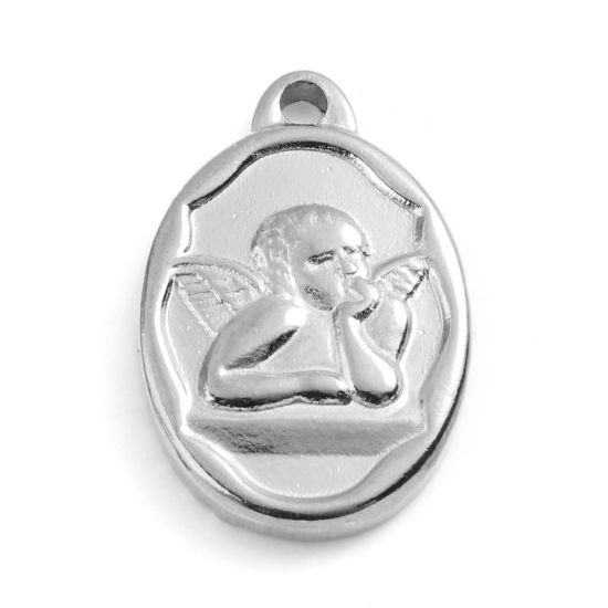 Immagine di 201 Acciaio Inossidabile Religione Charms Ovale Tono Argento Angelo 22mm x 15mm, 1 Pz