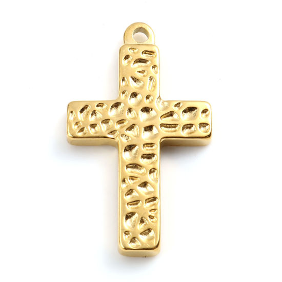 Изображение 201 Нержавеющая Сталь религия Подвески Крест Позолоченный 29мм x 17мм, 1 ШТ