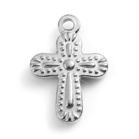 Image de Breloques en 201 Acier Inoxydable Religieux Croix Argent Mat 19mm x 13mm , 1 Pièce