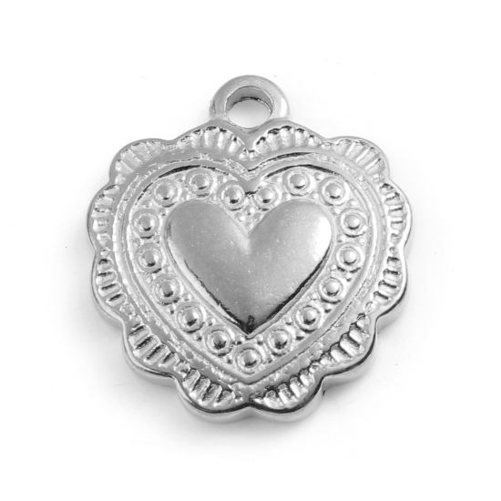 Image de Breloques en 201 Acier Inoxydable La Saint Valentin Cœur Argent Mat 16mm x 14mm , 1 Pièce