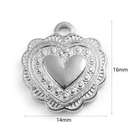 Picture of 201 Stainless Steel Valentine's Day Charms Silver Tone Heart 16mm x 14mm, 1 Piece