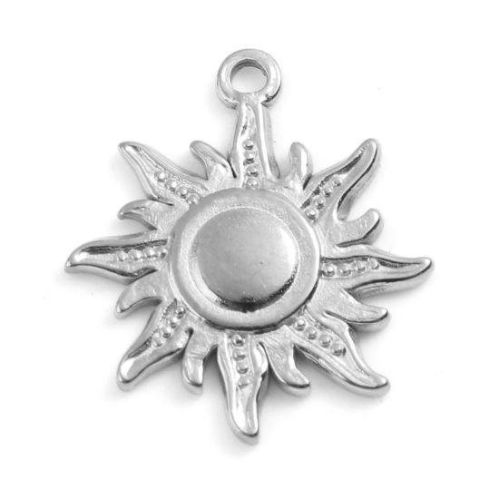 Picture of 201 Stainless Steel Galaxy Charms Silver Tone Sun 21mm x 18mm, 1 Piece