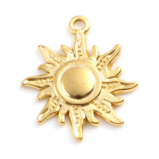Picture of 201 Stainless Steel Galaxy Charms Gold Plated Sun 21mm x 18mm, 1 Piece
